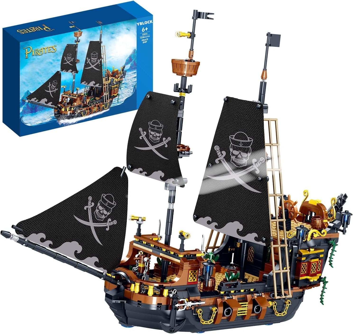 YBLOCK Pirates Ship Building Mini Blocks Set  Pirate Brick Toy Set Building Blocks for Boys 8-14  Gift for Kids & mature-themed Collections Enthusiasts (1328 Pieces)