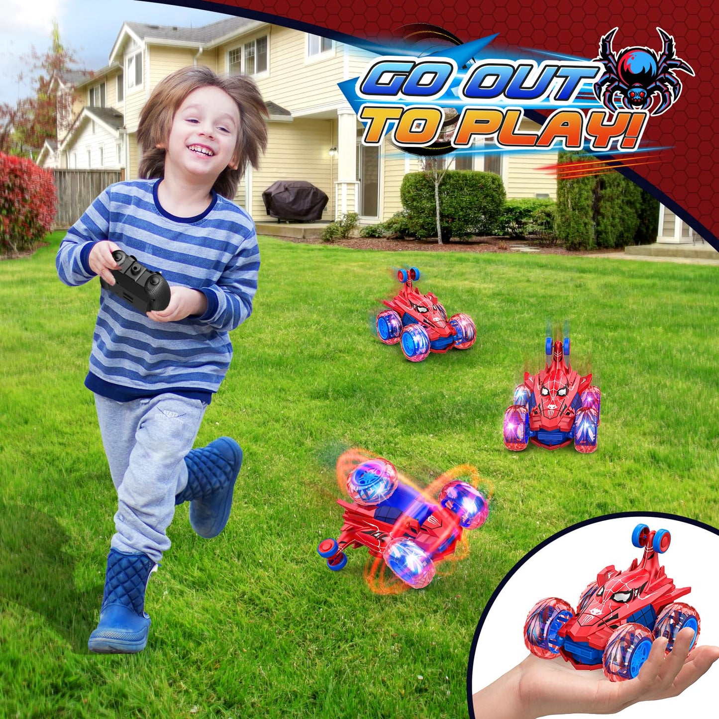 Spider Remote Control Car RC Car Toys for Boys 3 4 5 6 7 8 9 10 Year Old,360 Fast Stunt RC Cars with 4WD Wheel Lights,Fun Spider