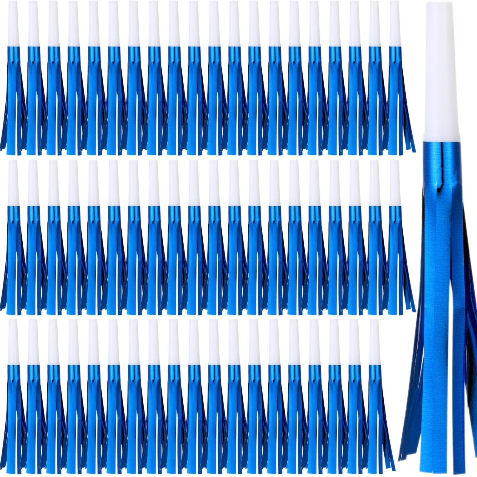 LCPQMZGH 60 Pcs Gold Noise Makers, Metallic Fringed Noise Makers for New Year Party Favor Supplies (Blue)