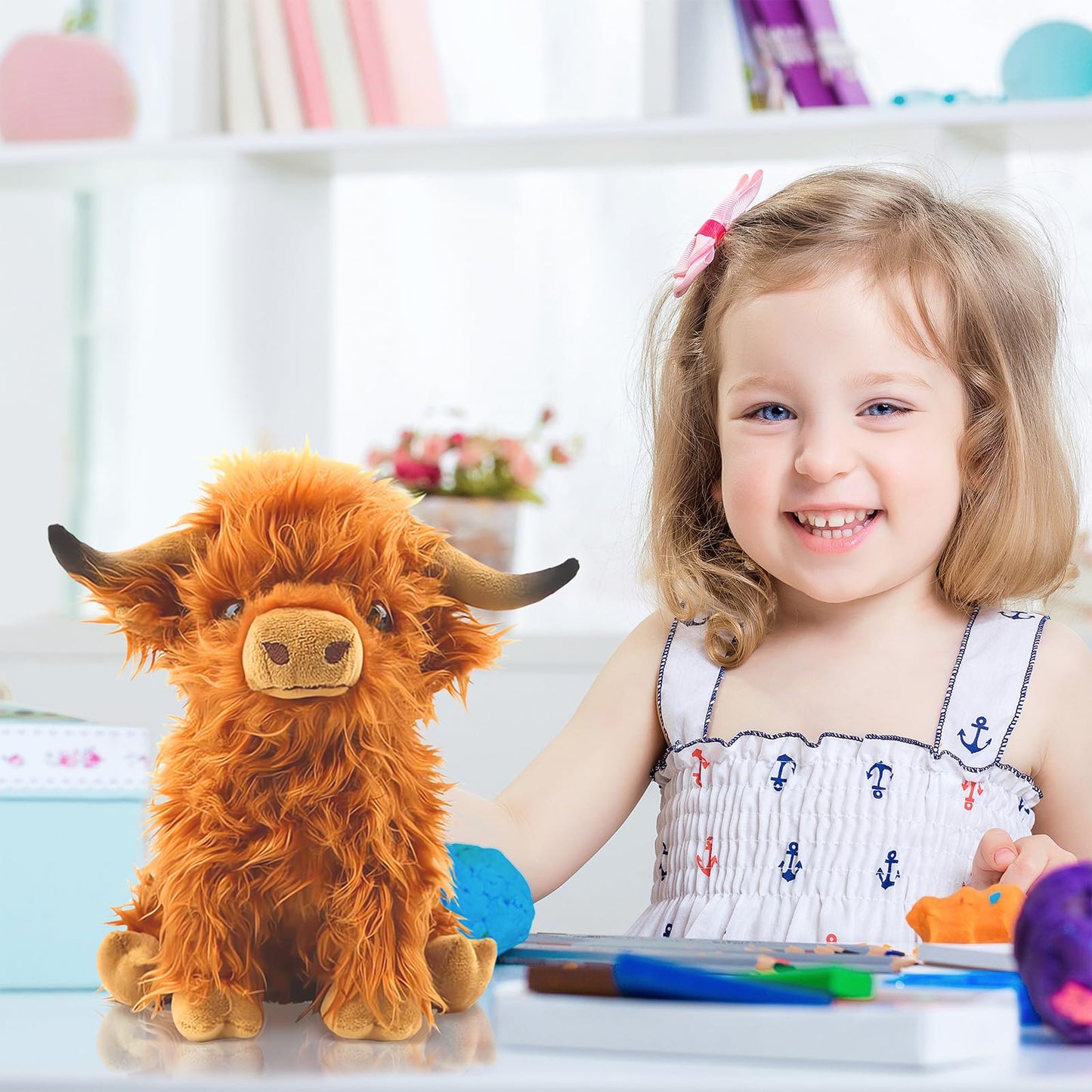 Bsanker Highland Cow Stuffed Animal Toy, Cute Highland Cow Plush Toy Fluffy Farm Highland Cow Plushies Decor Gifts For Girls Boy