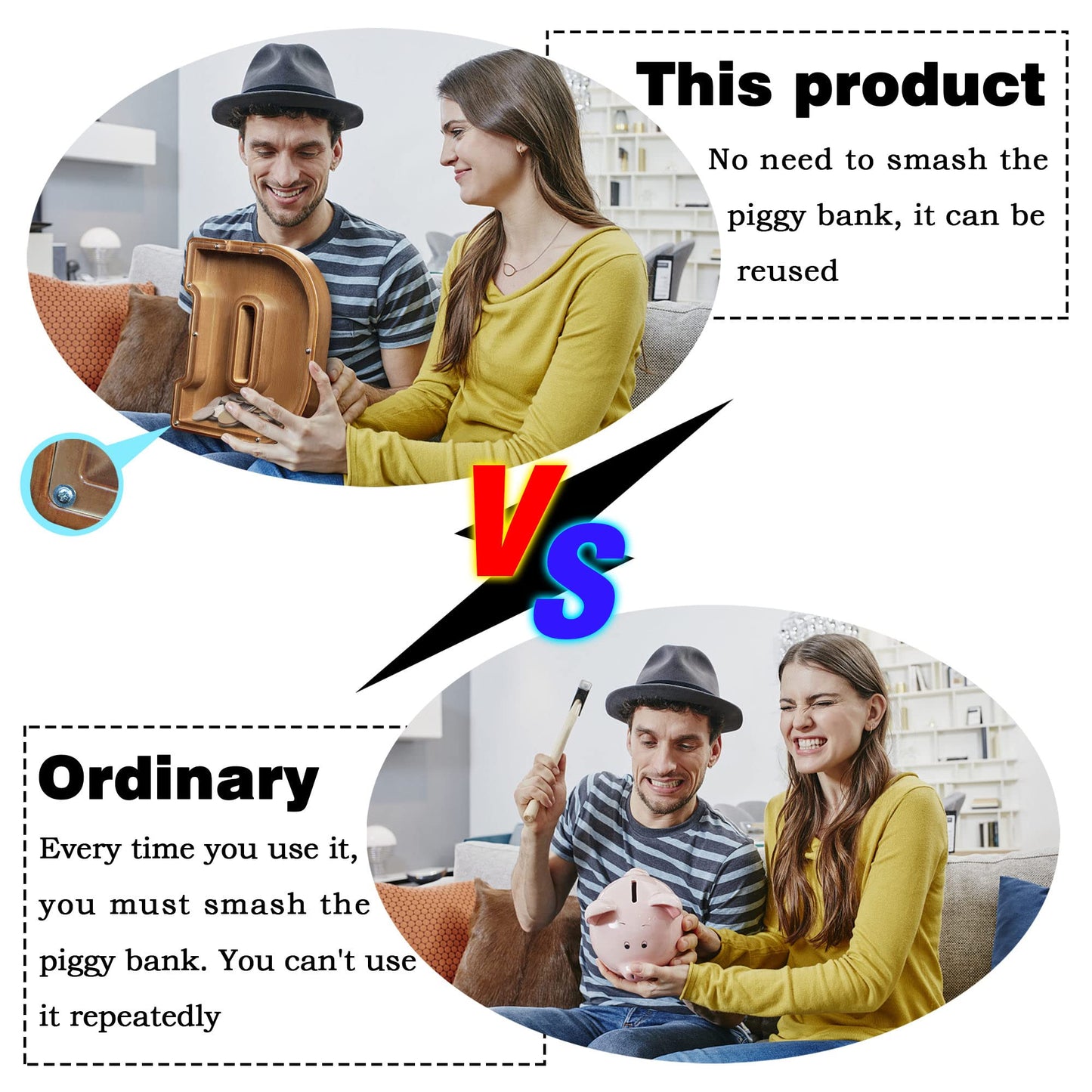 Aorcmitn Large Wooden Letter Coin Personalized Piggy Bank For Boys Girls Kids Toddler Adults Money Bank Best Gift For Friends (9.2 Inch-D)