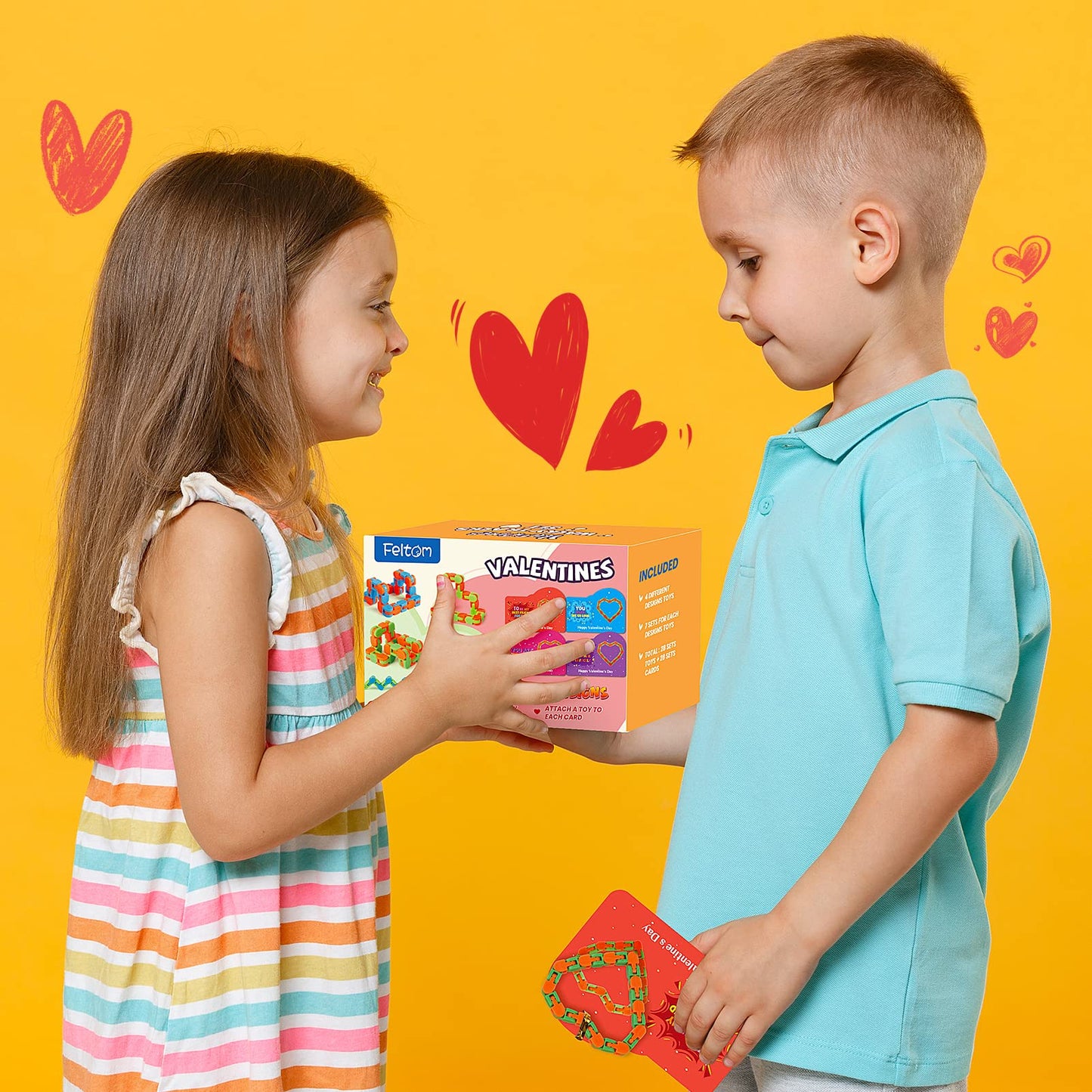 Feltom 28 Pcs Valentines Day Gifts For Kids - Wacky Tracks Fidget Toy Valentines Cards For Kids Finger Fidget Sensory Stress Rel