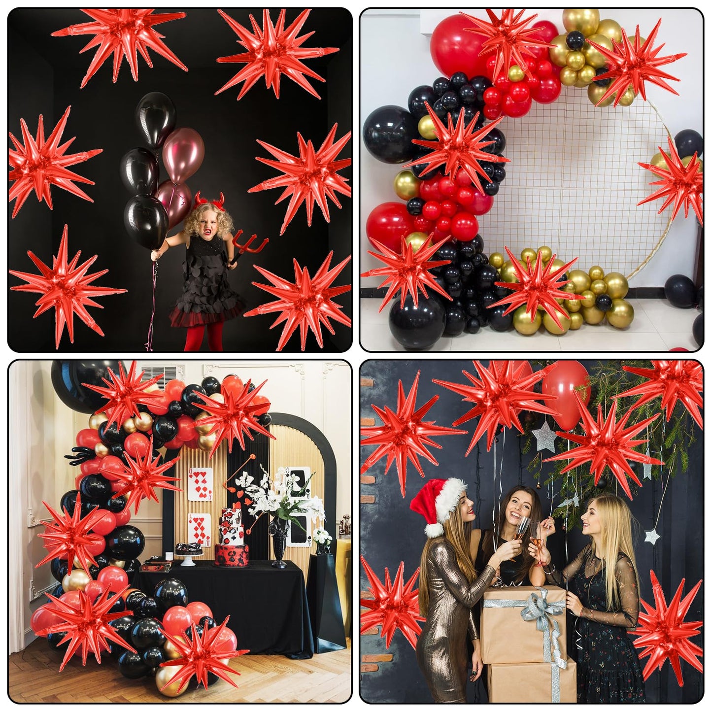 6PCS Star Balloons, 22Inch Large Red Star Balloons Explosion Foil Balloon Cone Spike Balloon for Birthday Graduation Wedding Ann
