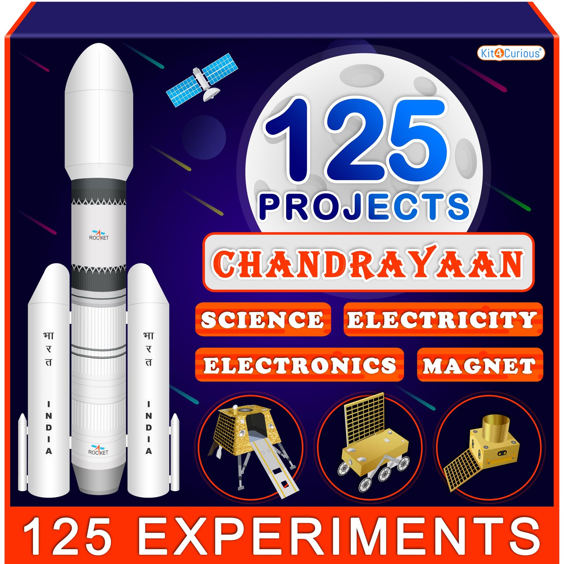 Kit4Curious Chandrayaan And 125 Science Electricity Magnetism Projects  Rocket, Rover, Lander, Satellite 3D Models With 125 Diy