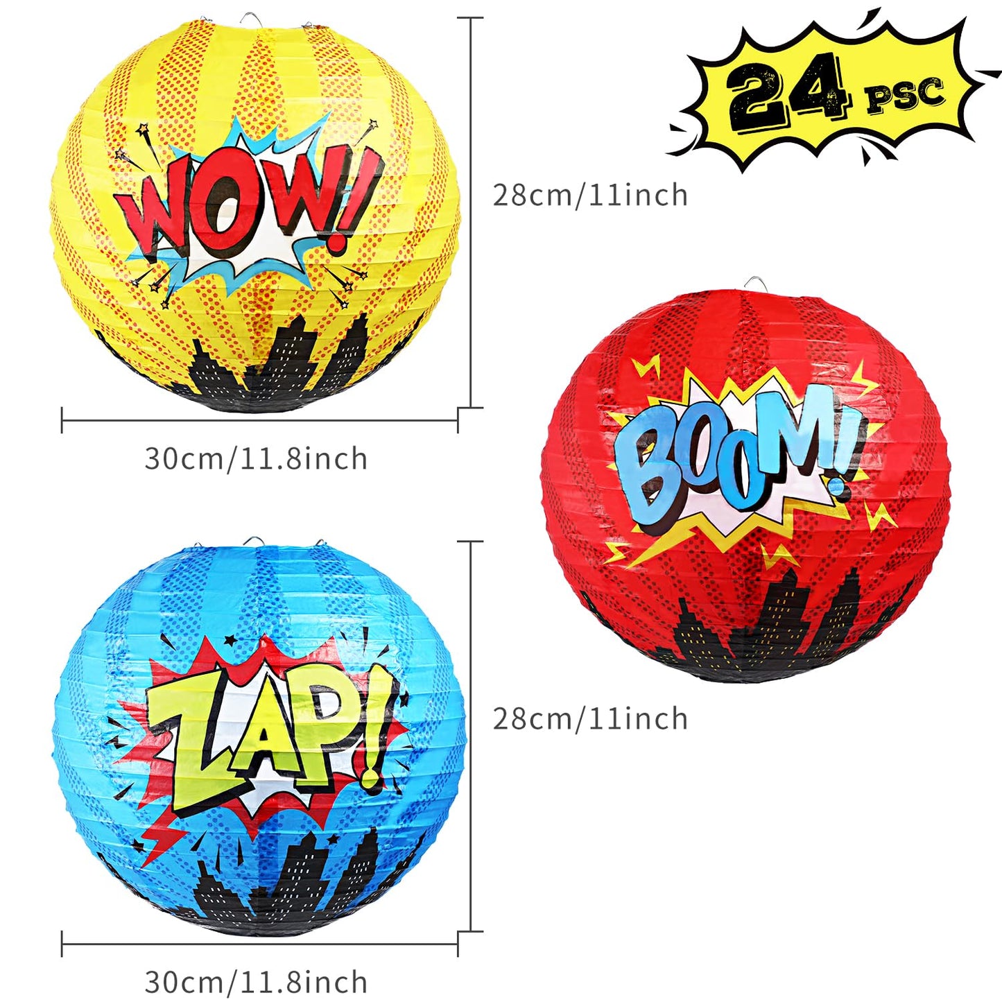 Blulu 6 Pcs Hero Themed Party Decorations Fun Hero Paper Lanterns Hanging Comic Wow Zap Boom Lanterns Birthday Party Favor for K