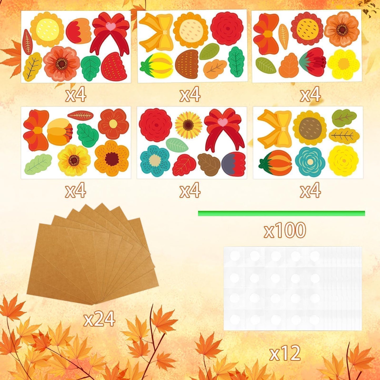 Fancy Land 24 Pcs Fall Crafts for Kids Flower Bouquet DIY Autumn Floral Craft Kit Thanksgiving Gift School Classroom Home Activi
