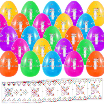 Baotongle 24Pc 4.7'' Fillable Eggs Diy Decorating Kit With 5 Sheet Butterfly Stickers, Empty Plastic Eggs 6 Bright Colors Easter