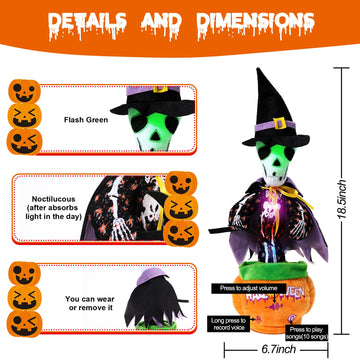 Miaodam Halloween Toys, Skeleton Toys For Kids Repeat What You Say, Talking Cactus Toy Singing Pumpkin With Halloween Songs, Talking Toys For Toddler Colorful Glowing Skeleton Decor
