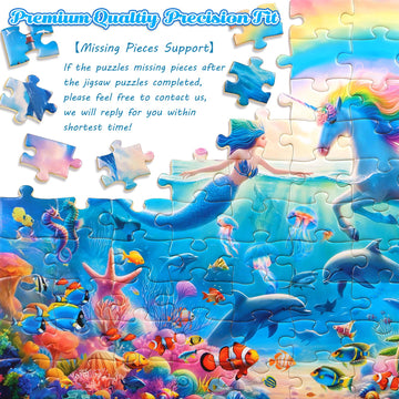 100 Piece Puzzles For Kids Ages 6-8 8-10 Mermaid Unicorn Puzzle For Girls 4-6 Years Old 100 Piece Jigsaw Puzzle For Adults Toddl
