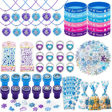 150Pcs Snowflake Birthday Party Favors Supplies Kids Girl Winter Party Decorations Set Include 50 Cookie Bags,12 Bracelets,12 Sn