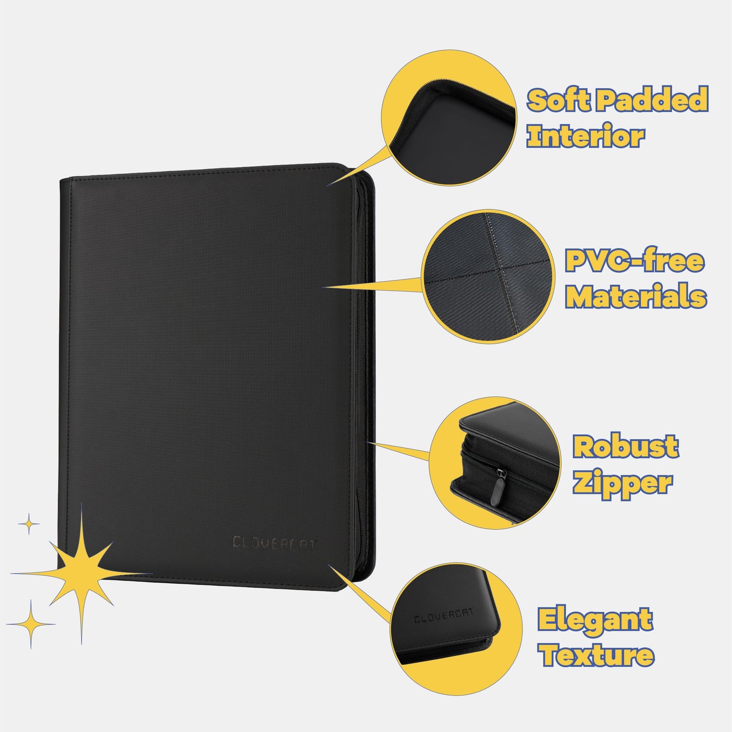 9-Pocket Toploader Binder  Clovecat enhanced Card Book  Holds 252 Trading Card with 20 Removable Top-loader Sleeves PU Card Holder Folders Card Album for MTG  TCG  Yugioh  Game & Sports Cards(Black)