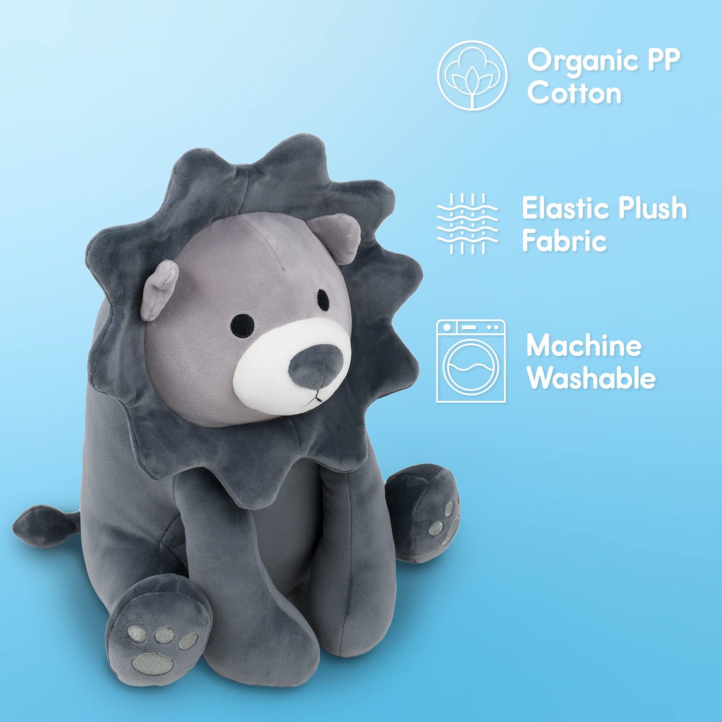 Snuggie Buggies Stuffed Animal Lion Gray | Ultra Soft Plushie Cute Stuffed Lion | Plush Safari Stuffed Animals For Kids