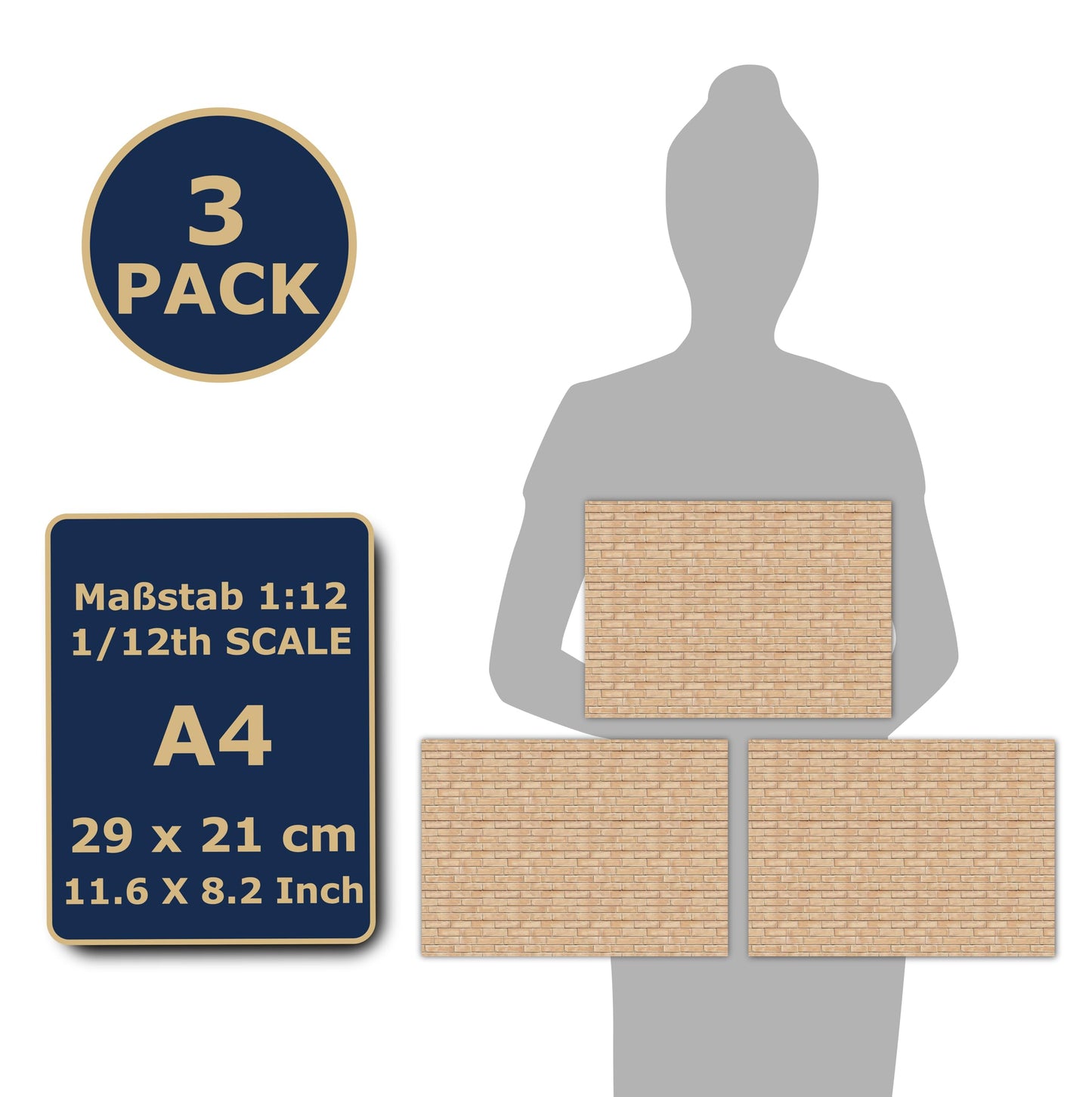 3 Sheets Self-Adhesive Wall Cladding For Dollhouse 1:12 Scale (Creme Colored Bricks 2)