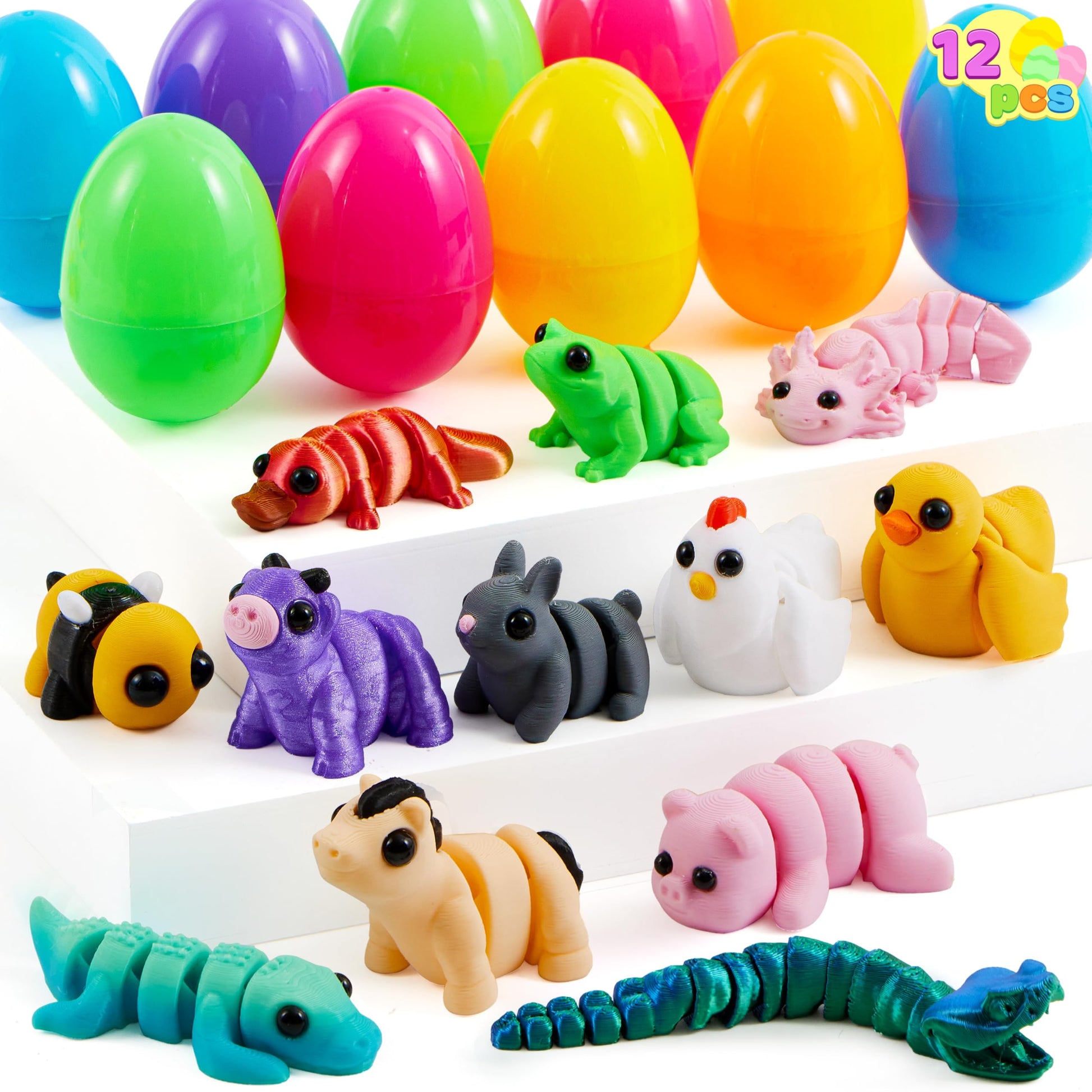 Joyin 12Pcs Prefilled Easter Eggs With 3D Mini Animals, Magic Toy, Easter Basket Stuffers For Boys & Girls, Easter Theme Party F
