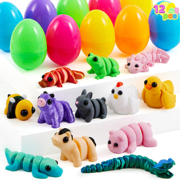 Joyin 12Pcs Prefilled Easter Eggs With 3D Mini Animals, Magic Toy, Easter Basket Stuffers For Boys & Girls, Easter Theme Party F