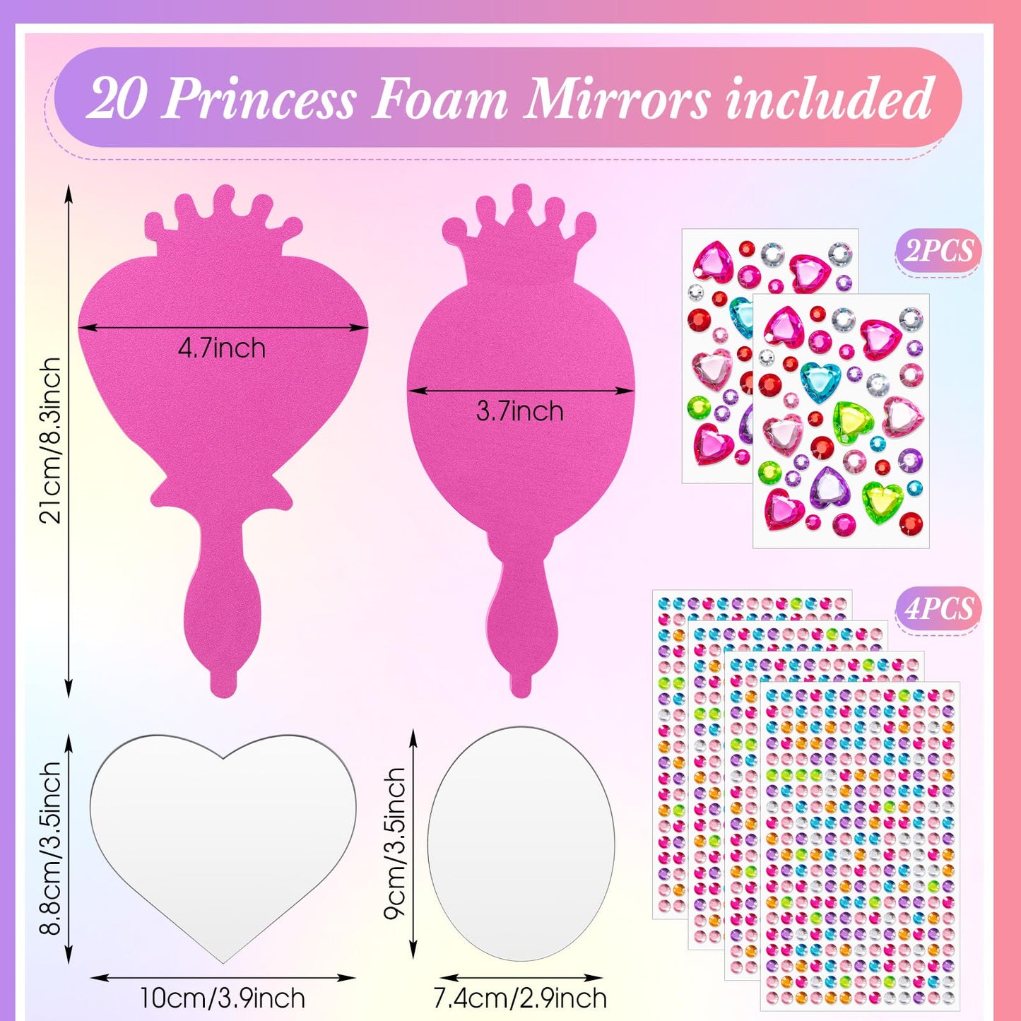 Geetery 20 Pcs Unbreakable Kids Mirror Diy Decorate Your Own Princess Mirror Mermaid Mirrors Princess Foam Mirrors Small Mirrors
