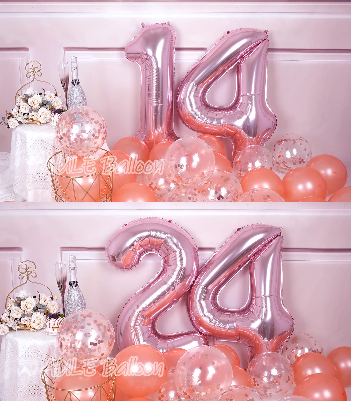 Aule 40 Inch Big Rose Gold 4 Balloon Number Large Foil Helium Number Balloons 0-9 Jumbo Giant Happy 4Th Birthday Party Decoratio