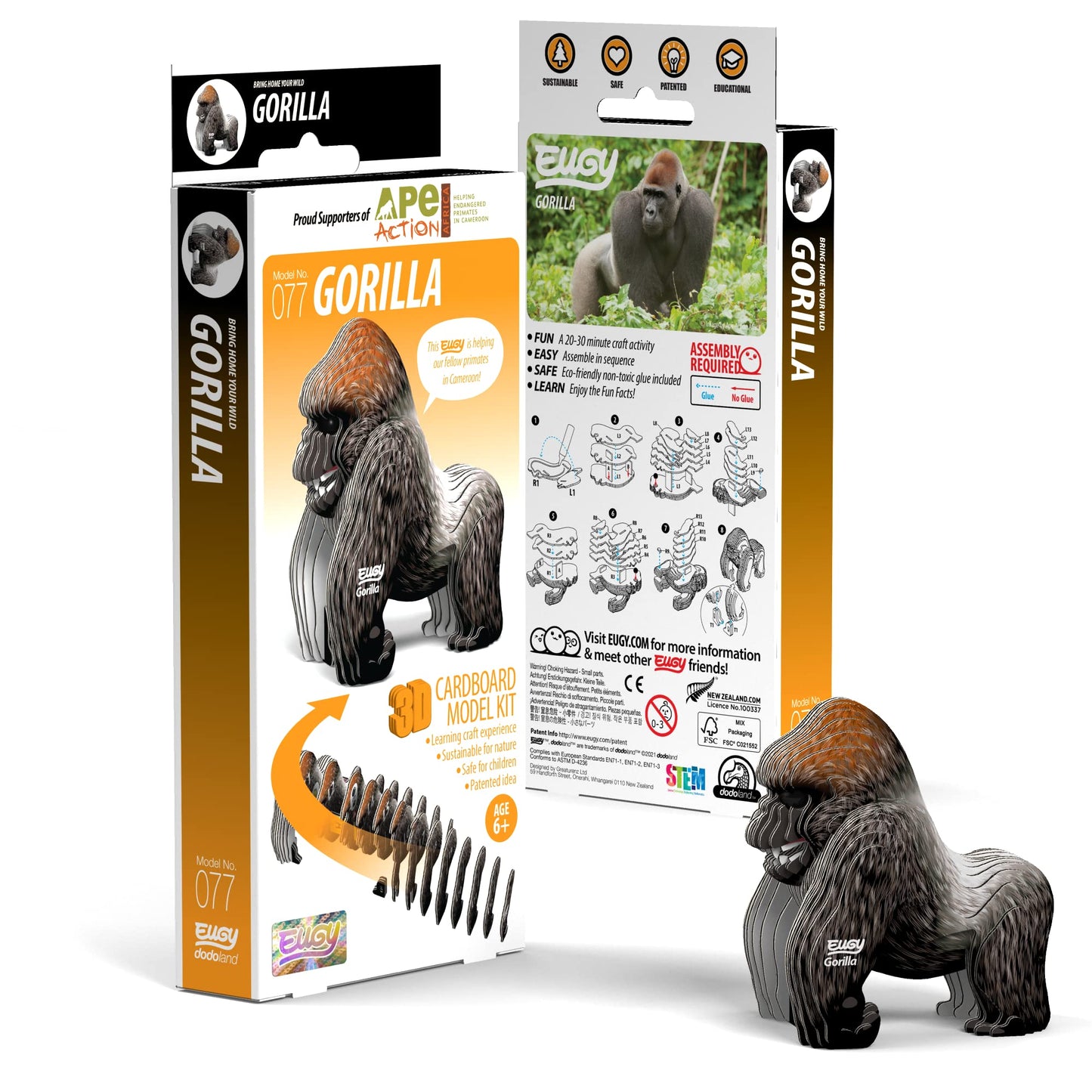 Eugy Gorilla 3D Puzzle, 32 Piece Eco-Friendly Educational Toy Puzzles For Boys, Girls & Kids Ages 6+