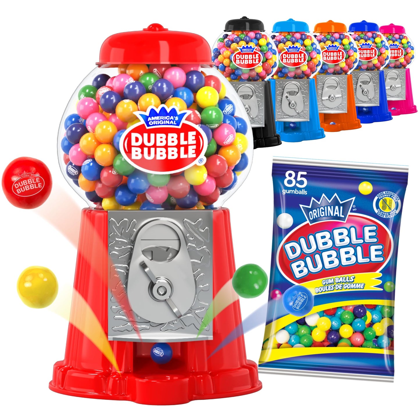 8.5' Coin Operated Gumball Machine Bank For Kids - Dubble Bubble Style Red Gum Dispenser With 45 Gumballs - Classic Candy Toy Bank