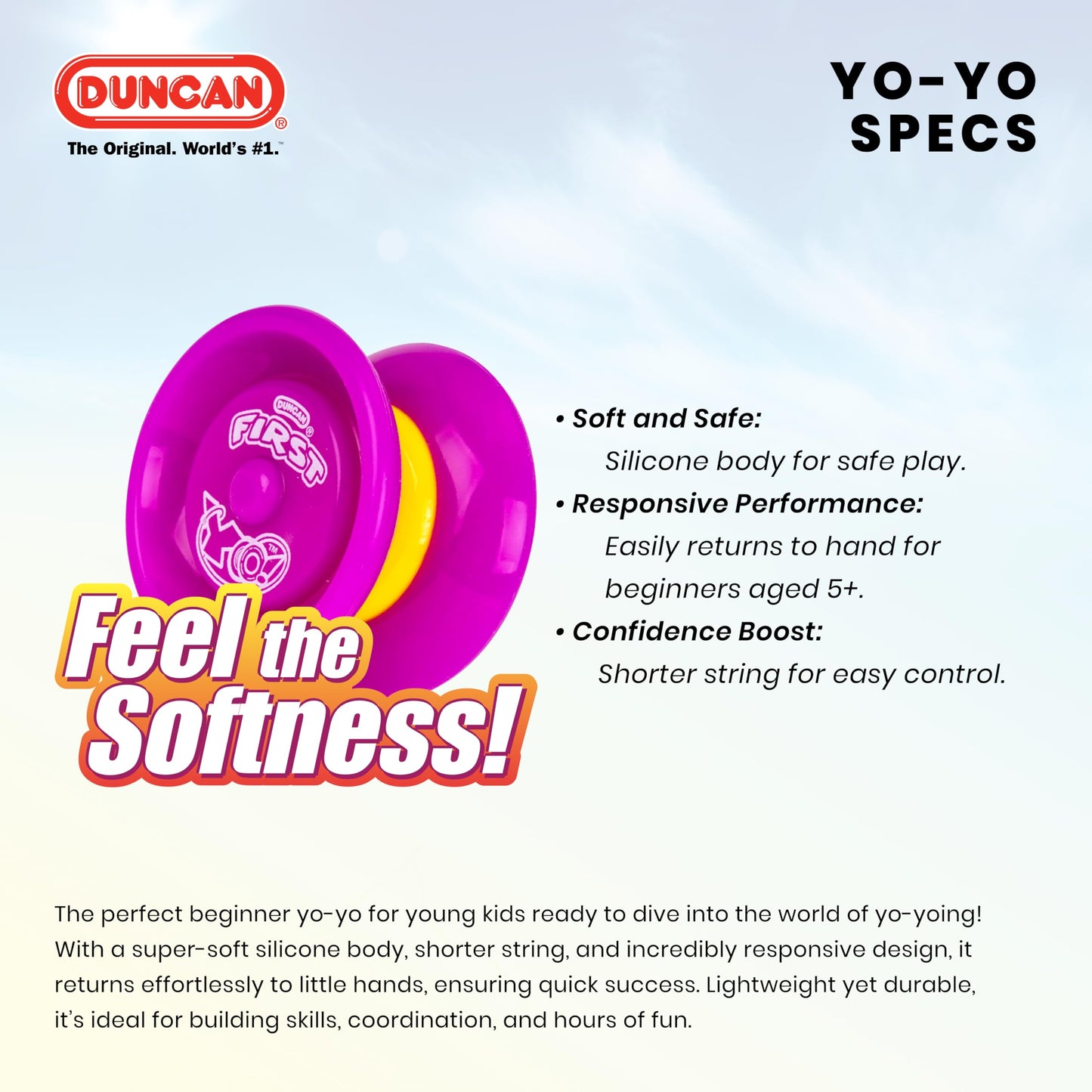 Duncan Toys First Yo! - Best Beginner Yo-Yo for Kids, Responsive Yo Yo, YoYo Toy - Red/Yellow