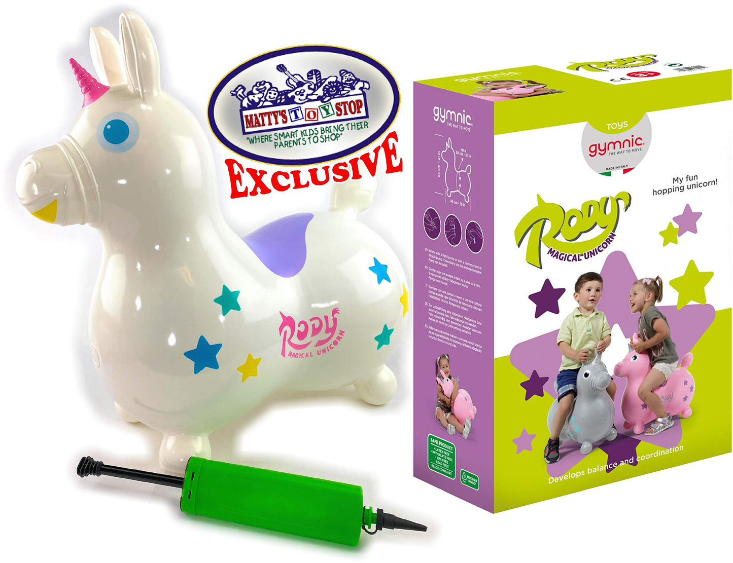 Matty's Toy Stop Gymnic Rody Magical Unicorn Bounce & Ride, Large Inflatable, Vinyl, Multi-Color with Pump Included