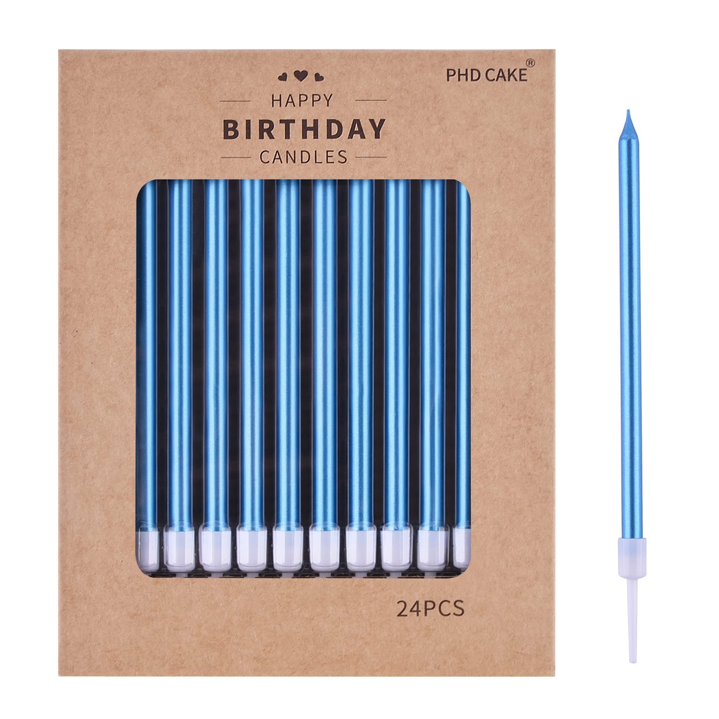 PHD CAKE 24-Count Blue Long Thin Metallic Birthday Candles, Cake Candles, Birthday Parties, Wedding Decorations, Party Candles