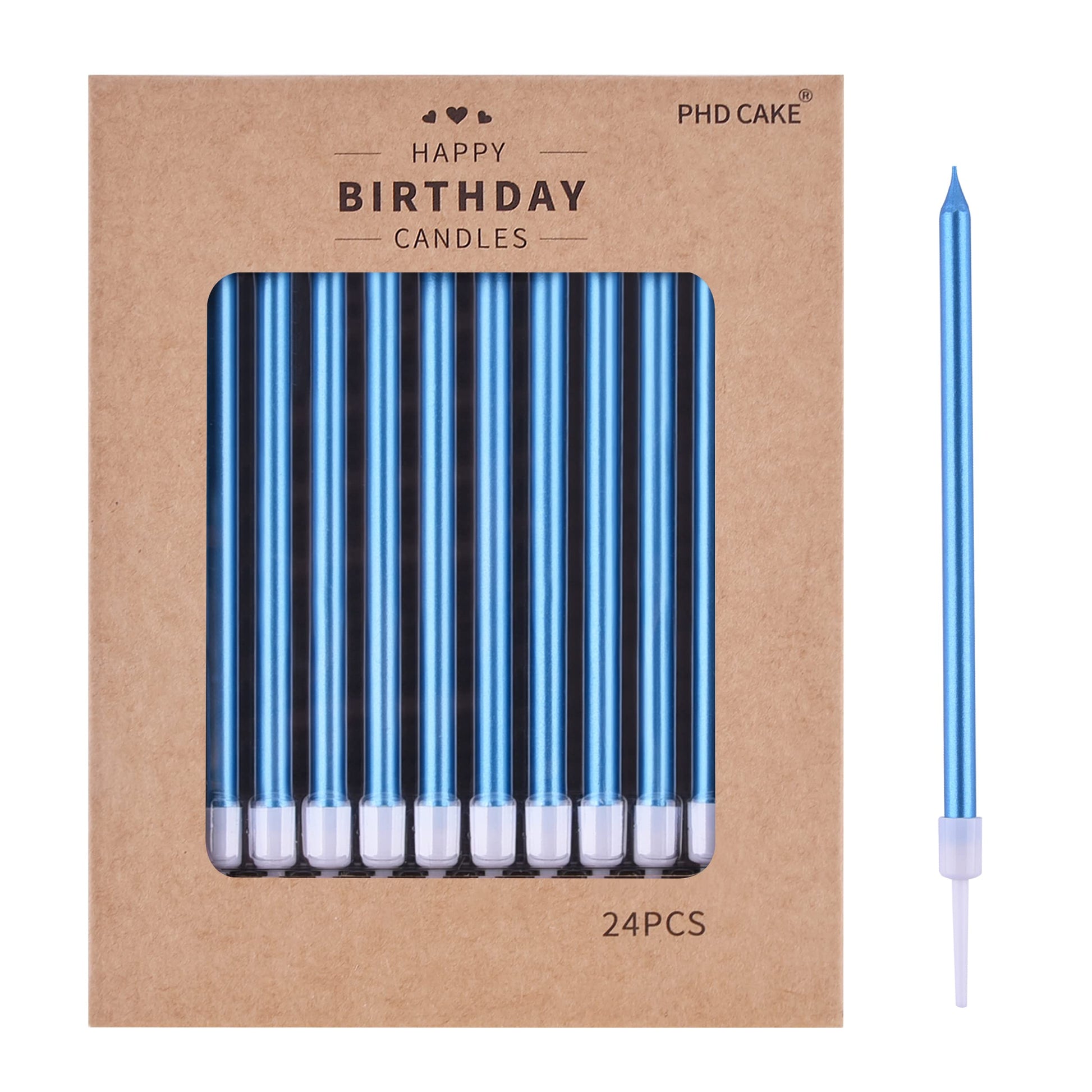 PHD CAKE 24-Count Blue Long Thin Metallic Birthday Candles, Cake Candles, Birthday Parties, Wedding Decorations, Party Candles