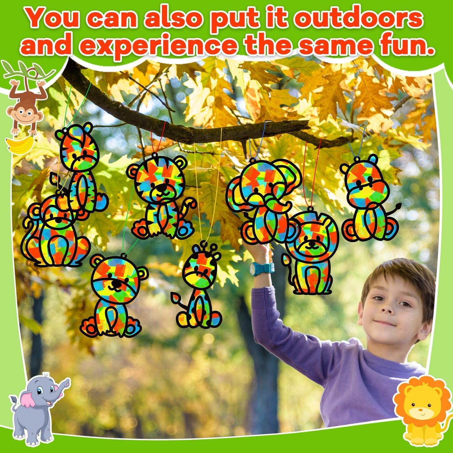 32 Sets Woodland Animal Suncatchers Craft Kit DIY Window Stained Glass Effect Forest Jungle Animals Paper Craft Home School Clas