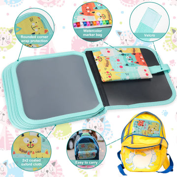 Qrytoi Erasable Doodle Set for Kids - Magic Drawing Book With 12 Watercolor Pens, 14 Page Reusable Book, Road Trip Car Game Writ