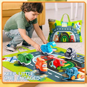 Truck Car Construction Vehicle Toys For 1 Year Old Boy With Playmat (Storage Bag)|Baby Toys 12-18 Months|Toddler Toys Age 1-2|Fi