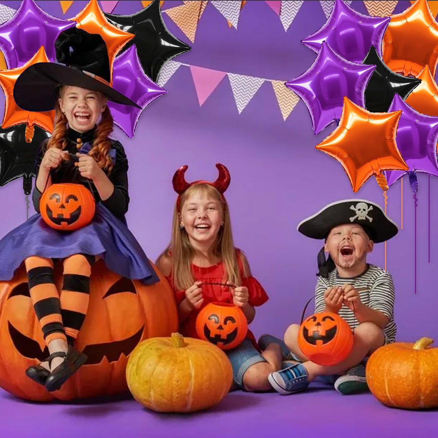 TONIFUL 30Pcs 18 Inch Large Orange Black Purple Star Shape Foil Balloons Big Stars Helium Mylar Ballons for Halloween Birthday W