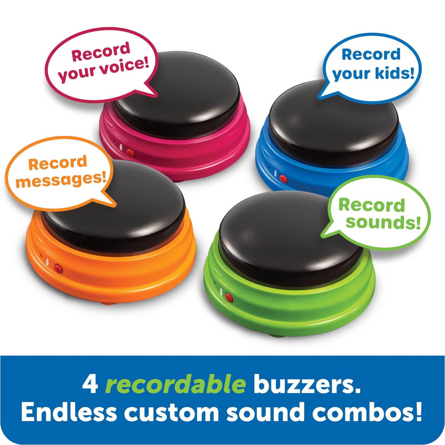 Learning Resources Recordable Answer Buzzers Set of 4, Plastic, Red, Ages 3+, Model LER3769, Perfect for Family Game Nights