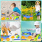 deAO Kids Garden Wagon Wheelbarrow Play Set - 10 Accessories, 4 Plant Pots, Blue Plastic - Great Outdoor Toddler Gardening Toys