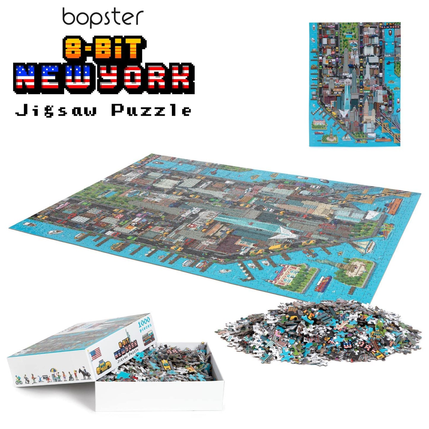 1000 Piece Puzzle - 8-Bit Retro Gaming Style New York City Jigsaw Puzzles 1000 Pieces For Adults Made With 100% Recycled Cardboard - Puzzles For Adults Level 3 By Bopster