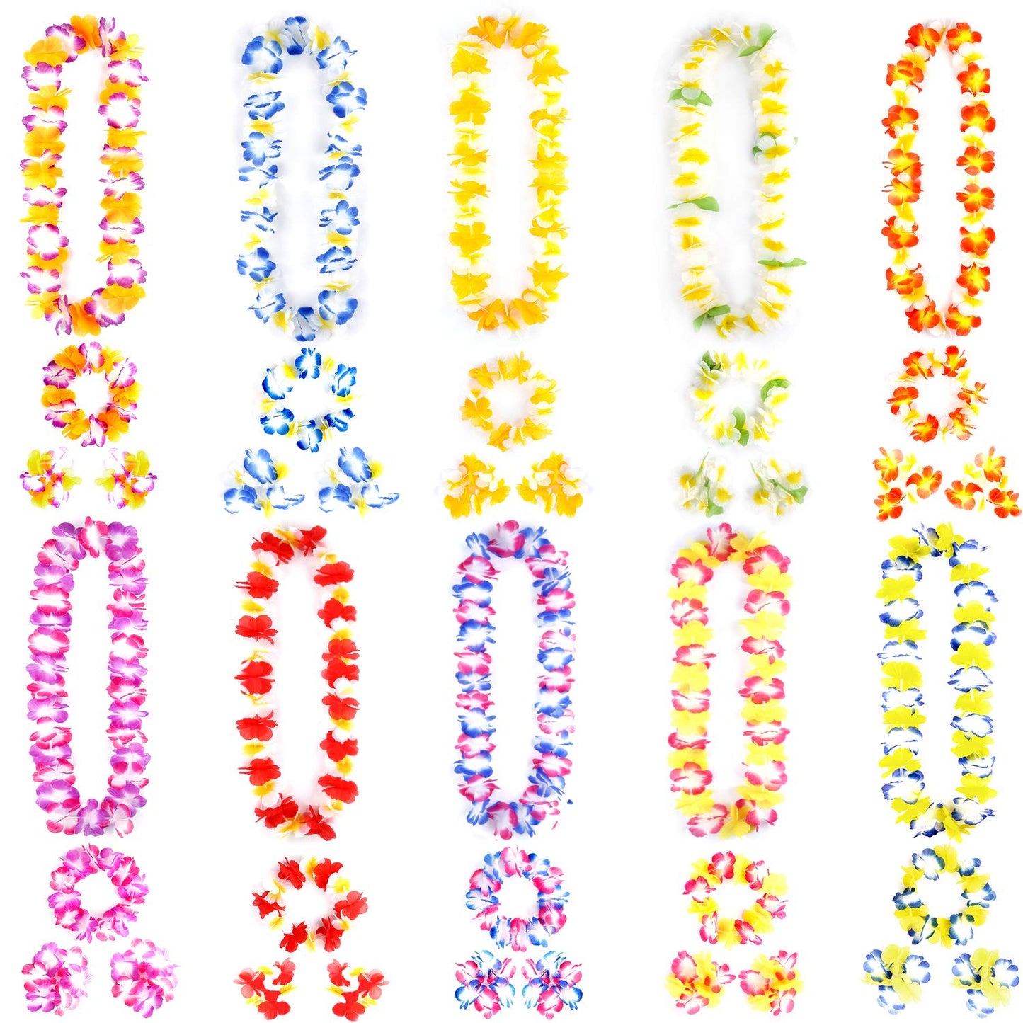 Hawaiian Leis, Luau Party Supplies, 40Pcs Thickened Garland Flower Leis, Tropical Hawaiian Party Necklace, Headbands And Wristbands, Kids And Adults Party Supplies, Birthday, Easter