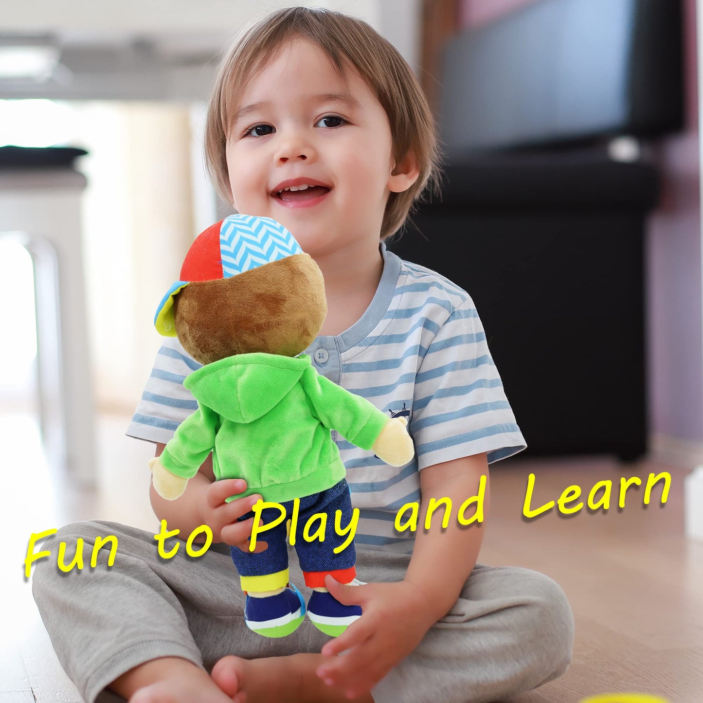 June Garden 15.5 Terry Dressy Friends Plush Doll - Educational Montessori Buckle Toy for Kids & Toddlers 2 Years and Up