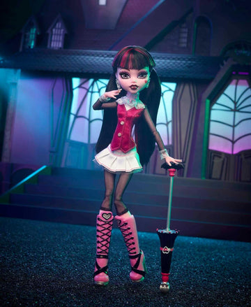 Monster High Draculaura Reproduction Doll Wearing Original Fashion & Shoes With Pet, Display Stand & Accessories, 10-5-Inch Collectible Toy