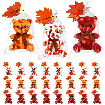 Poen 27 Pack Fall Mini Plush Bears With Maple Leaf Cards Set For Kids Classroom School Exchange Prize Gifts Fall Thanksgiving Gi