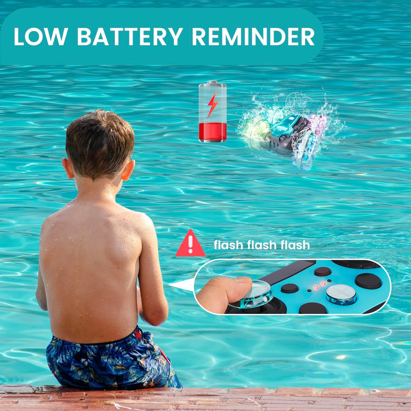 Tecnock Amphibious Remote Control Car Boat, 4WD Gesture RC Car with Waterproof Remote Control, RC Stunt Car with LED Lights, Poo