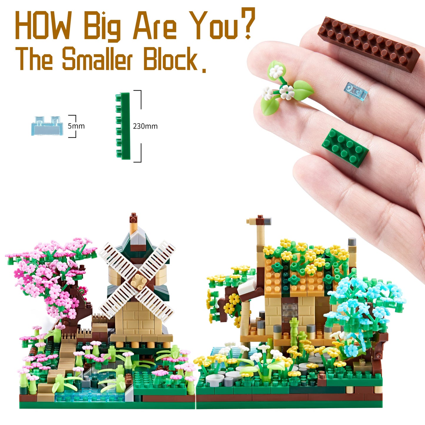 Kadablk Sakura Tree House Plant Micro Block Building Set,Friendship Windmill Model Construction Set,1200 Pcs For Adults And Kid