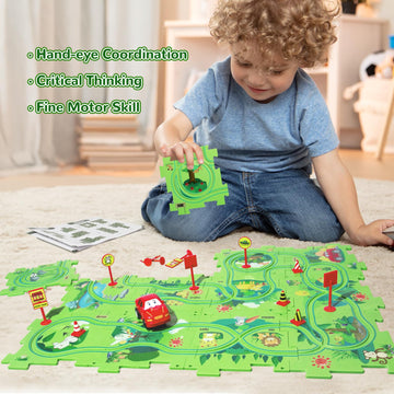 Xazastov Puzzle Track Car Play Set, Plastic Puzzles For Kids With Vehicles, Railcar Puzzle, Car Tracks For Toddlers, Toys Gifts