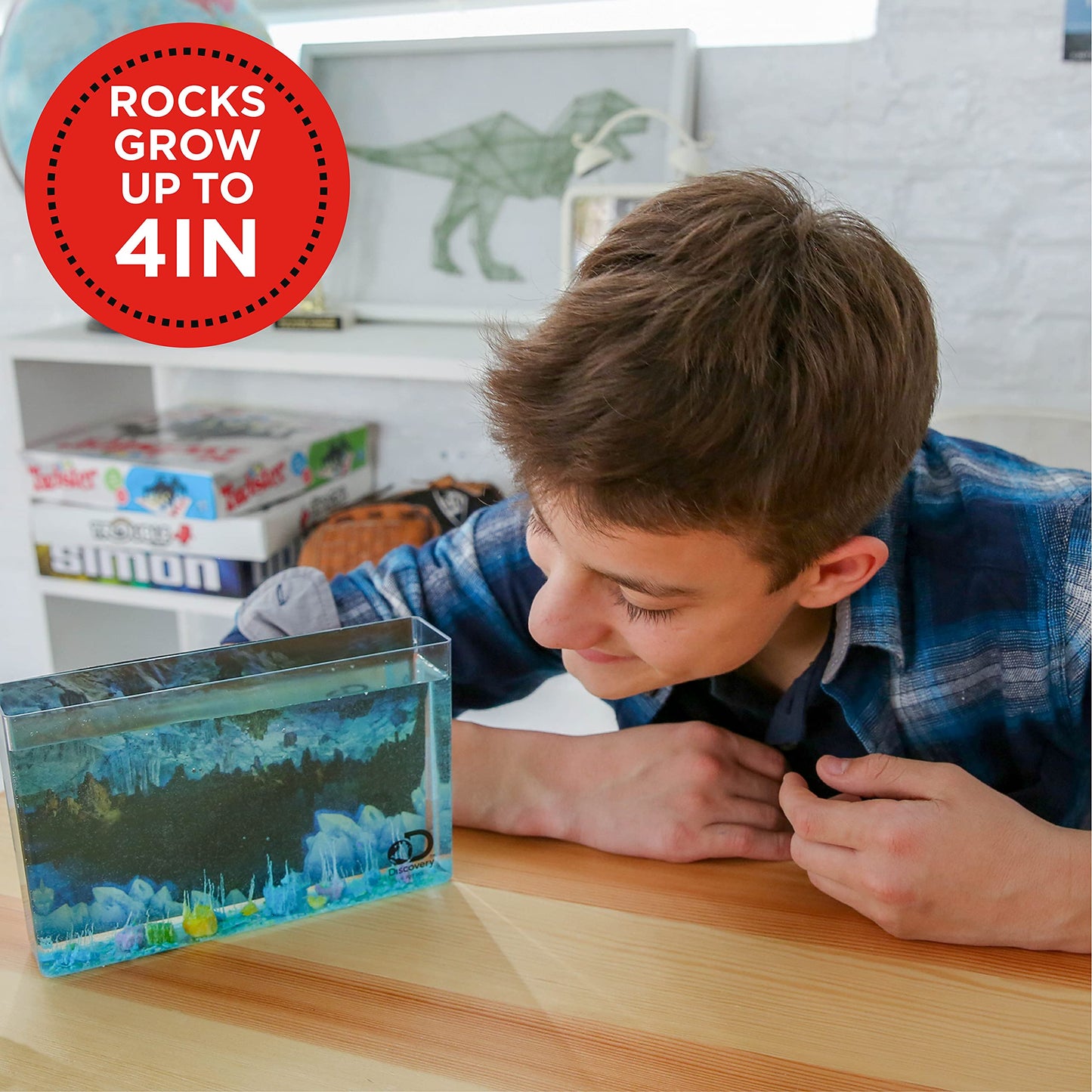 Discovery Kids Crystal Aquarium DIY Kit with Magic Rocks, 4 inches, Multi Color, Model 66712G, STEM Science Gift for Ages 12+
