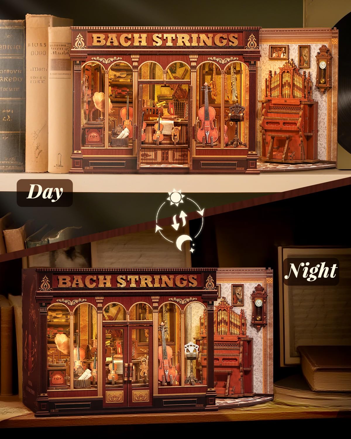 Book Nook Kit  3D Wooden PuzzleDIY Miniature House Kits for mature-themed and Teens  Tiny House Building Kit Booknook Bookshelf Decor  DIY Craft Gifts for Family and Friends & Music Lovers (Bach Strings)
