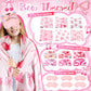 18 Pcs Sleepover Party Supplies for Girls, 6 Different Style Pink Bow Blanket 6 Coral Fleece Bow Spa Headband 6 Plush Pink Eye M