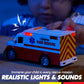 VROOMIX 3-Pack Emergency Vehicle Toy Set - Friction Powered Police Car, Ambulance & School Bus with Lights & Sounds for Kids