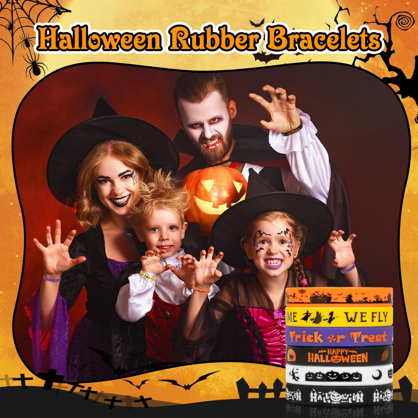 30-Pack Halloween Rubber Bracelets Bulk - Halloween Party Favors Silicone Wristbands Bracelet for Party Gifts,Trick or Treat Goo