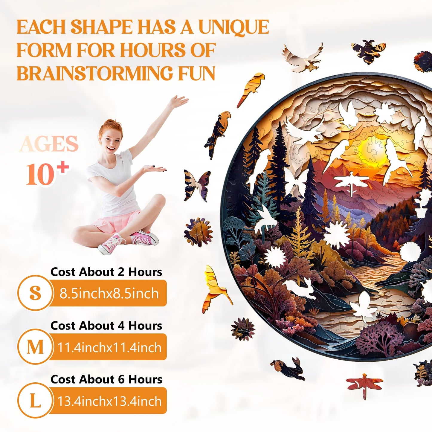 Wooden Puzzles for mature-themeds  Wooden Jigsaw Puzzles for mature-themeds Kids  3D Sunset Forest Unique Shaped Wood Puzzles mature-themed  Creative Birthday Gifts for Friends Family Game (11.4 * 11.4in 200pcs)