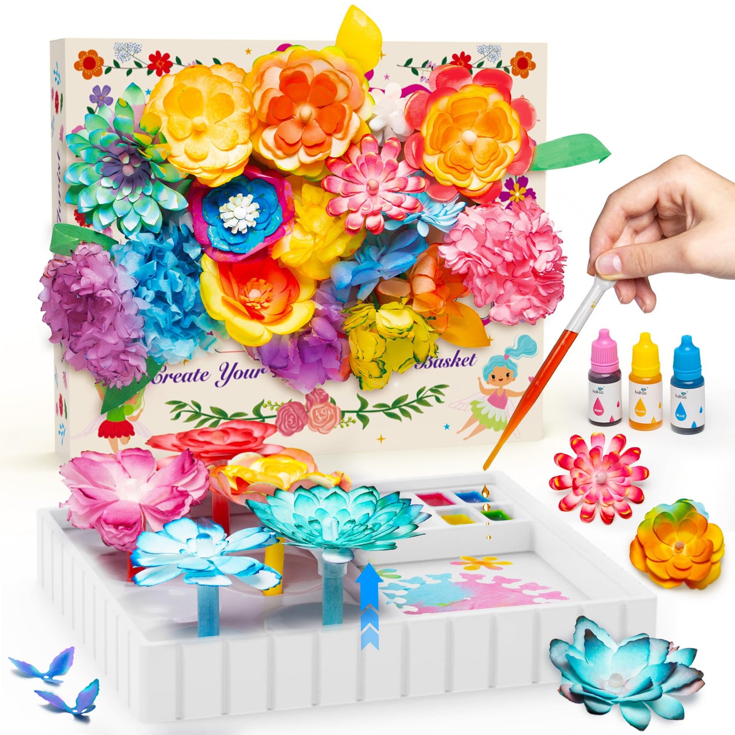 Kiditos Magic Flower Art Kit for Girls - DIY Blooming Flower Craft Kit with Color Drop Science Experiment | Creative Art & STEM 