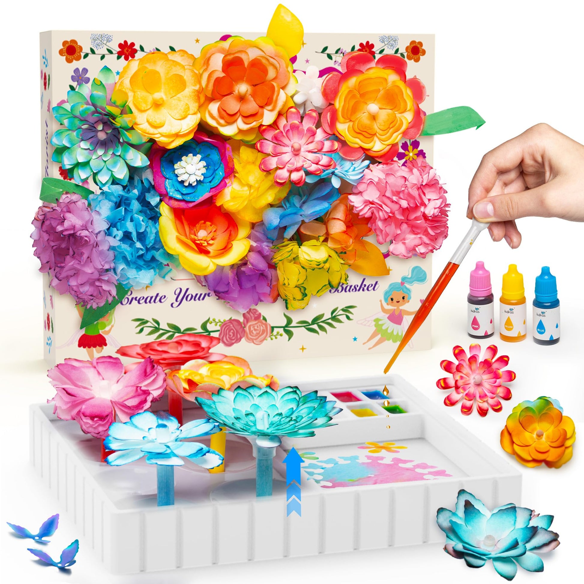 Kiditos Magic Flower Art Kit for Girls - DIY Blooming Flower Craft Kit with Color Drop Science Experiment | Creative Art & STEM 