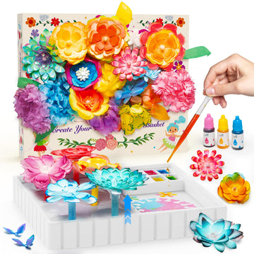 Kiditos Magic Flower Art Kit for Girls - DIY Blooming Flower Craft Kit with Color Drop Science Experiment | Creative Art & STEM 